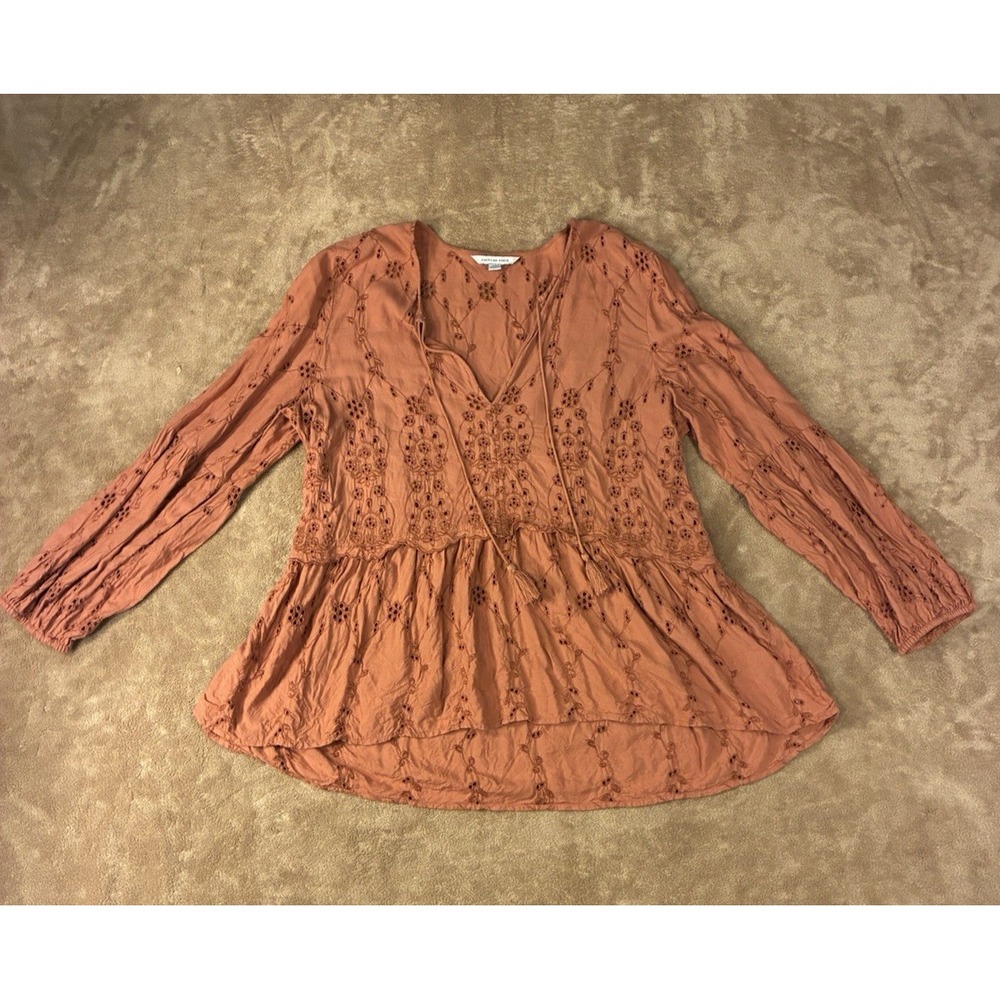 American Eagle Women Top Terracotta L Eyelet Embroidered Boho Cottagecore Indie